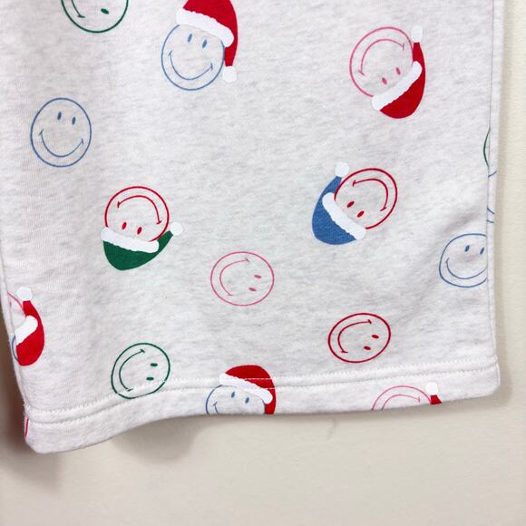 American Eagle Light Gray High Waisted Santa Smiley Face Wide Leg Sweatpants - Picture 5 of 9